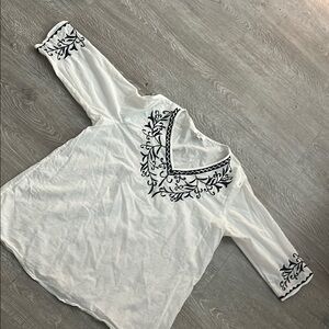 Embroidered White and Black Tunic with Relaxed Fit